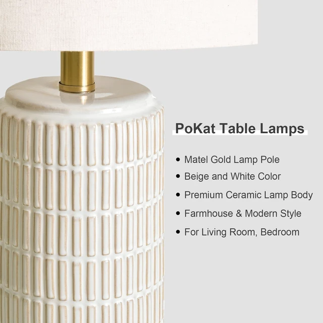 Alt view image 3 of 7 - 25'' Modern Table Lamps Set of 2 for Living Room with Gold Base, White Farmhouse Bedside Lamps for Bedroom, Nightstand Lamps for Office End Table Hallway Home Decor Gift, Beige and White