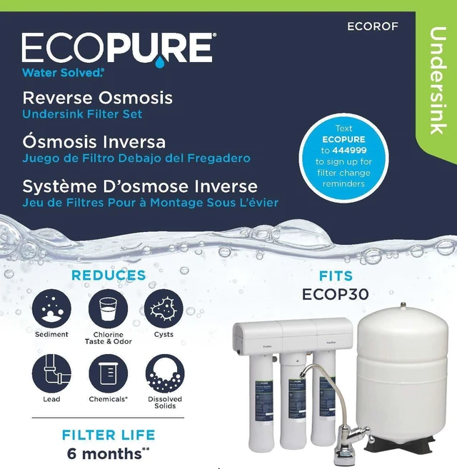 Alt view image 5 of 5 - ECOROF Reverse Osmosis Replacement Filter Set Fits ECOP30 & Select Kenmore RO Systems NSF-Certified Reduces Lead, Chlorine, TDS & More 6-Month Life Easy Filter Changes