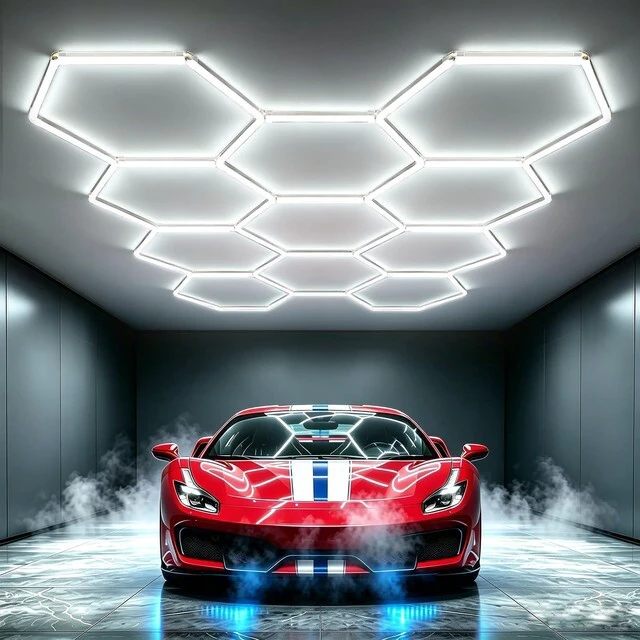 Main image of Hexagon LED Garage Light, 322W 6500K Super Bright Honeycomb Ceiling Light, Easy Install DIY Hex Light for Workshop Warehouse Gym Auto Detailing Commercial Exhibition Hall (11 Grids)