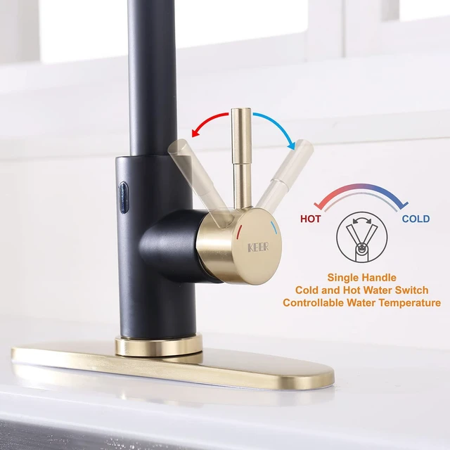 Alt view image 2 of 6 - Touchless Kitchen Faucet with Pull Down Sprayer, Motion Sensor Kitchen Faucet with Kitchen Soap Dispenser, Single Handle Pull Out Faucet for Kitchen Sink,Black and Polished Chrome