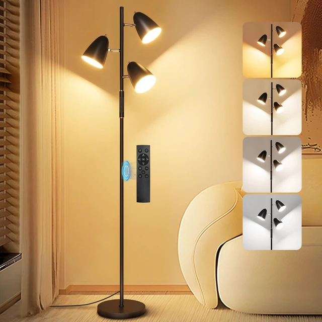 Main image of LED Floor Lamp for Living Room, Modern Dimmable Standing Lamp with 4 Color Temperature,Remote and Touch Control, Tree Floor Lamp for Bedroom with 3 Rotatable Lights Bright Stand up Lamp, Black