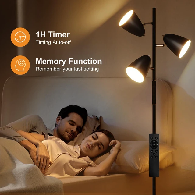 Alt view image 6 of 7 - LED Floor Lamp for Living Room, Modern Dimmable Standing Lamp with 4 Color Temperature,Remote and Touch Control, Tree Floor Lamp for Bedroom with 3 Rotatable Lights Bright Stand up Lamp, Black