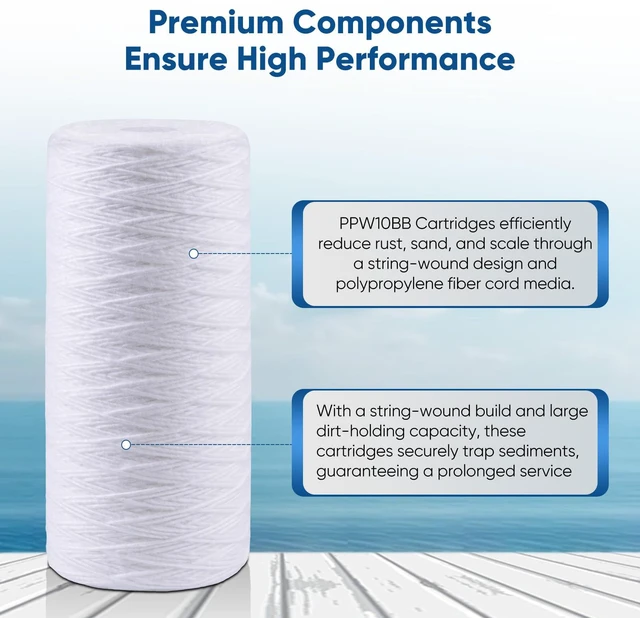 Alt view image 3 of 7 - 10 Micron 10 x 4.5 Whole House Water Filter for Well Water 4 Pack Compatible with WPX5BB97P, PC10, CW5-BBS, 355215-45. 10 Micron 10 x 4.5 Whole House String Wound Sediment Filter