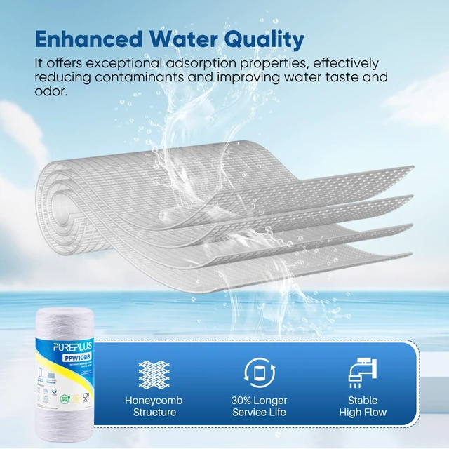Alt view image 4 of 7 - 10 Micron 10 x 4.5 Whole House Water Filter for Well Water 4 Pack Compatible with WPX5BB97P, PC10, CW5-BBS, 355215-45. 10 Micron 10 x 4.5 Whole House String Wound Sediment Filter
