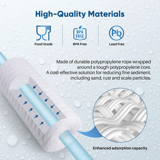 Alt view image 5 of 7 - 10 Micron 10 x 4.5 Whole House Water Filter for Well Water 4 Pack Compatible with WPX5BB97P, PC10, CW5-BBS, 355215-45. 10 Micron 10 x 4.5 Whole House String Wound Sediment Filter