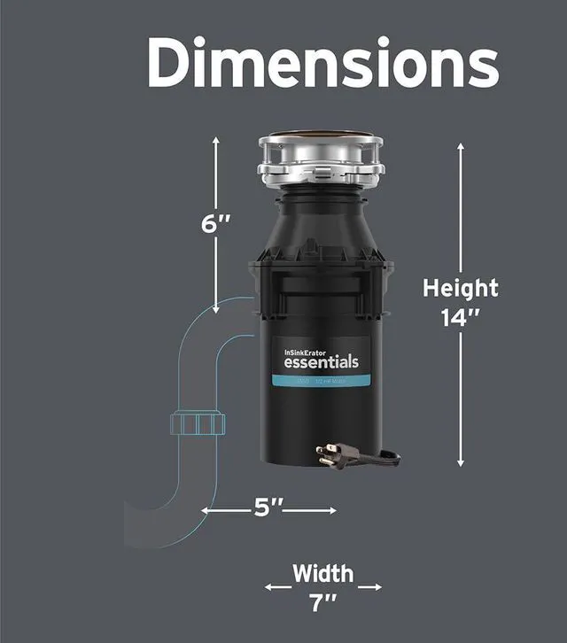 Alt view image 3 of 7 - ES50 W/C, 1/2 HP Continuous Feed Garbage Disposal with Cord Essentials Series, Power Cord, Septic Safe