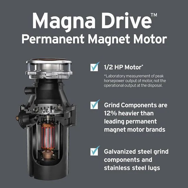 Alt view image 4 of 7 - ES50 W/C, 1/2 HP Continuous Feed Garbage Disposal with Cord Essentials Series, Power Cord, Septic Safe