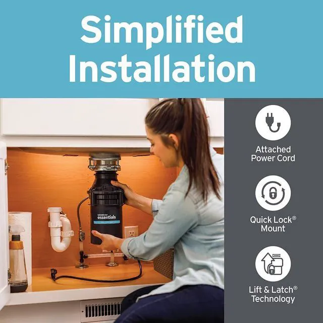 Alt view image 6 of 7 - ES50 W/C, 1/2 HP Continuous Feed Garbage Disposal with Cord Essentials Series, Power Cord, Septic Safe