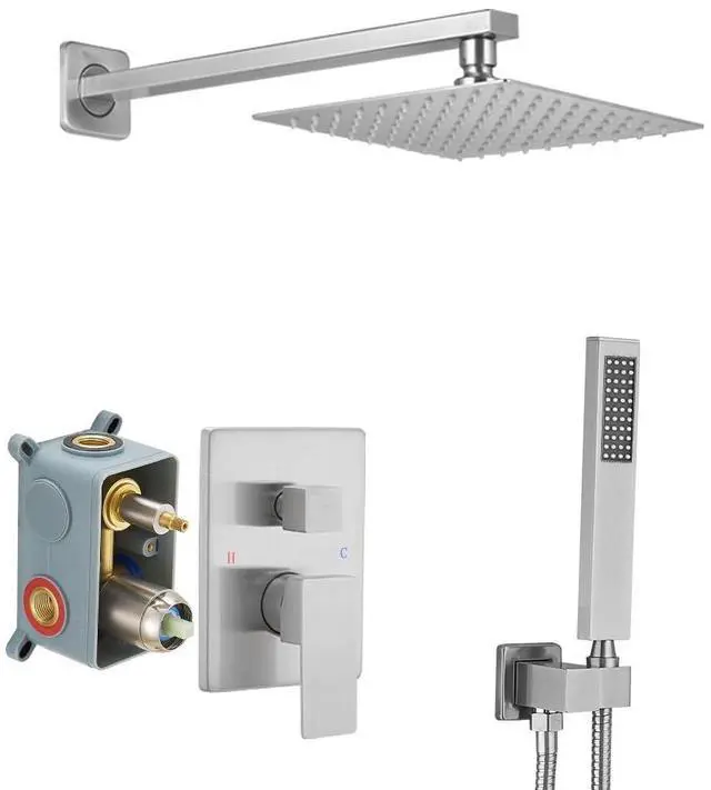 Main image of Brushed Nickel Shower System Bathroom Luxury Rain Mixer Shower Combo Set Wall Mounted Rainfall Shower Head System Shower Faucet Rough-in Valve Body and Trim Kit