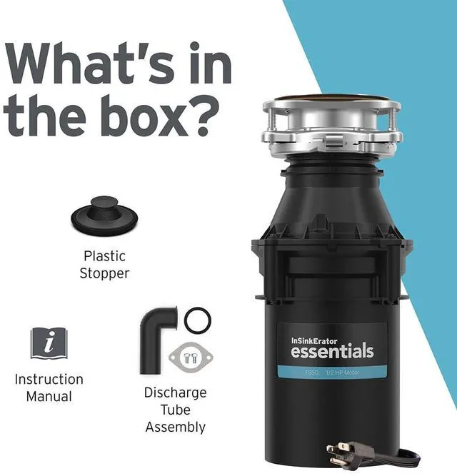 Alt view image 7 of 7 - ES50 W/C, 1/2 HP Continuous Feed Garbage Disposal with Cord Essentials Series, Power Cord, Septic Safe