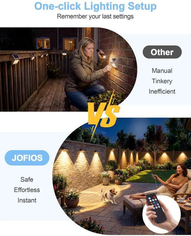 Alt view image 5 of 7 - Fence Lights Solar Powered with Remote 12 Pack, Warm White, Cool White and RGB Color Glow LED Solar Lights Outdoor, Dusk to Dawn Solar Fence Lights for Patio, Backyard, Railing, Deck, and Wall
