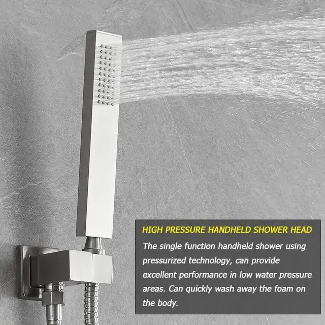 Alt view image 5 of 7 - Brushed Nickel Shower System Bathroom Luxury Rain Mixer Shower Combo Set Wall Mounted Rainfall Shower Head System Shower Faucet Rough-in Valve Body and Trim Kit