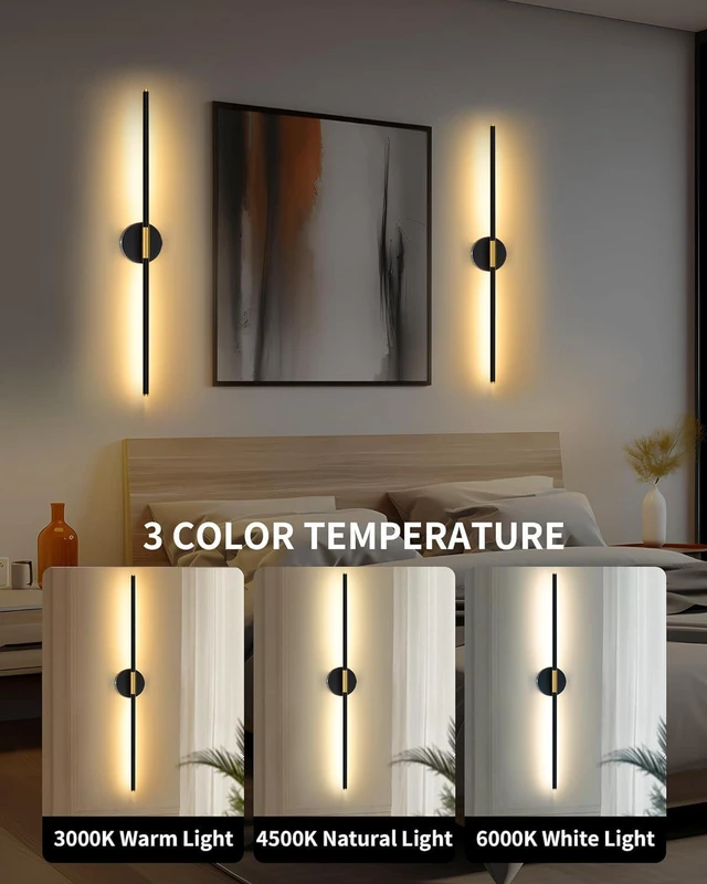 Alt view image 2 of 7 - 24" Battery Operated Wall Sconce Set of 2, 350° Rotating Lamp, Black Gold Wireless, 8000mAh Rechargeable Battery, Stepless Dimming, 3000K-6000K, Remote & Touch Control, Timer, Living Room, Bedroom
