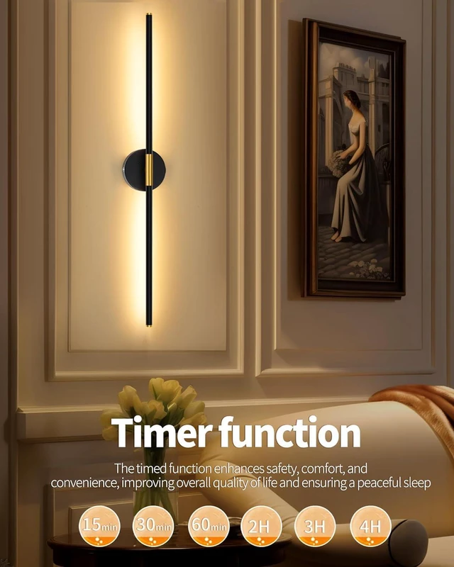 Alt view image 4 of 7 - 24" Battery Operated Wall Sconce Set of 2, 350° Rotating Lamp, Black Gold Wireless, 8000mAh Rechargeable Battery, Stepless Dimming, 3000K-6000K, Remote & Touch Control, Timer, Living Room, Bedroom