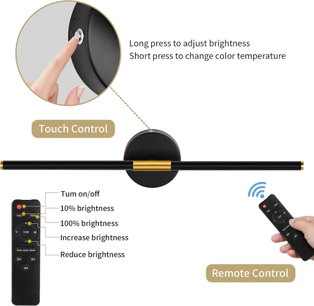 Alt view image 5 of 7 - 24" Battery Operated Wall Sconce Set of 2, 350° Rotating Lamp, Black Gold Wireless, 8000mAh Rechargeable Battery, Stepless Dimming, 3000K-6000K, Remote & Touch Control, Timer, Living Room, Bedroom