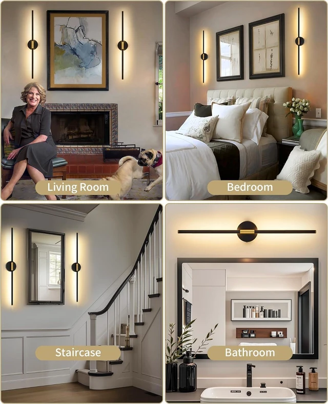 Alt view image 7 of 7 - 24" Battery Operated Wall Sconce Set of 2, 350° Rotating Lamp, Black Gold Wireless, 8000mAh Rechargeable Battery, Stepless Dimming, 3000K-6000K, Remote & Touch Control, Timer, Living Room, Bedroom