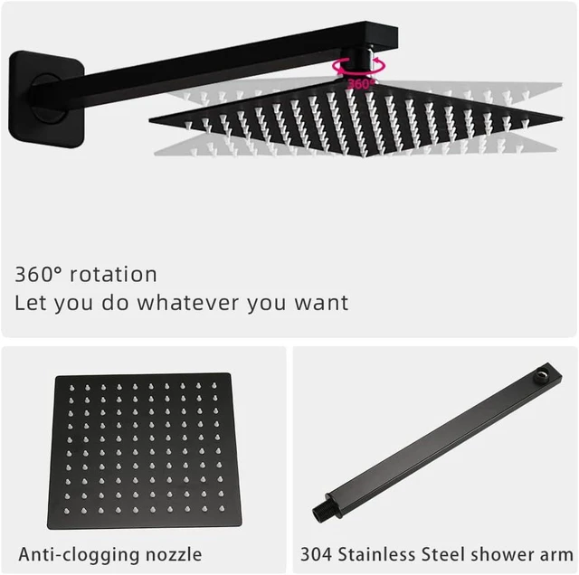 Alt view image 4 of 7 - Matte Black Shower Faucet Set with Tub Spout Bathroom Luxury Rain Mixer Shower Head System Wall Mounted Shower Faucet Complete, Single Handle Tub and Shower Trim Kit with Rough-in Valve