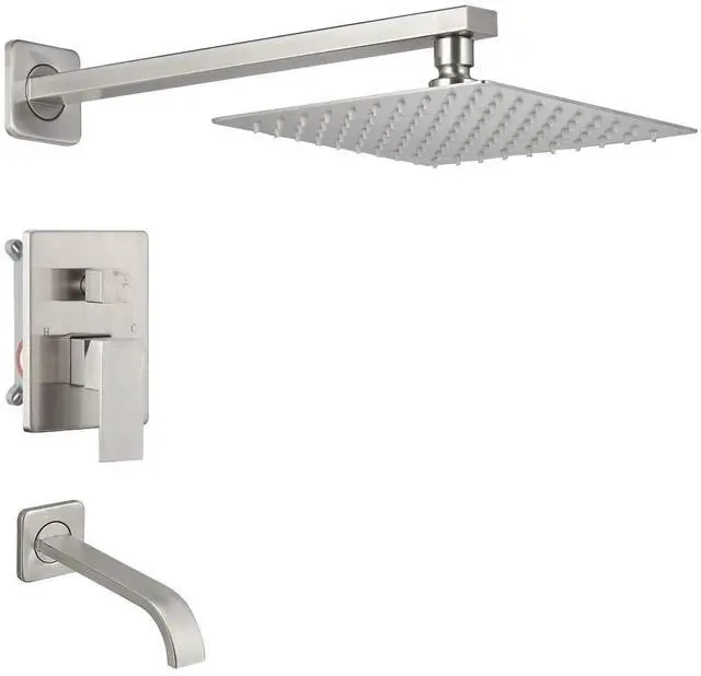 Main image of Brushed Nickel Shower Faucet Set with Tub Spout Bathroom Luxury Rain Mixer Shower Head System Wall Mounted Shower Faucet Complete, Single Handle Tub and Shower Trim Kit with Rough-in Valve