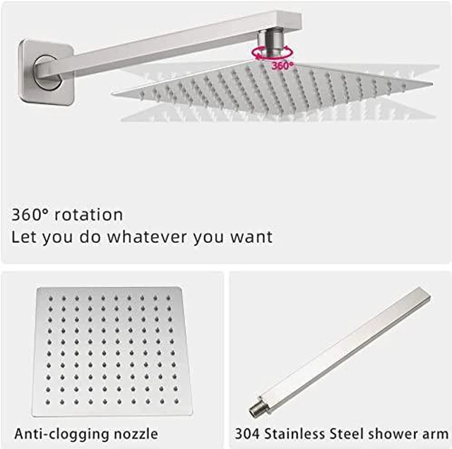 Alt view image 3 of 6 - Brushed Nickel Shower Faucet Set with Tub Spout Bathroom Luxury Rain Mixer Shower Head System Wall Mounted Shower Faucet Complete, Single Handle Tub and Shower Trim Kit with Rough-in Valve