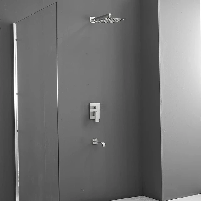 Alt view image 5 of 6 - Brushed Nickel Shower Faucet Set with Tub Spout Bathroom Luxury Rain Mixer Shower Head System Wall Mounted Shower Faucet Complete, Single Handle Tub and Shower Trim Kit with Rough-in Valve