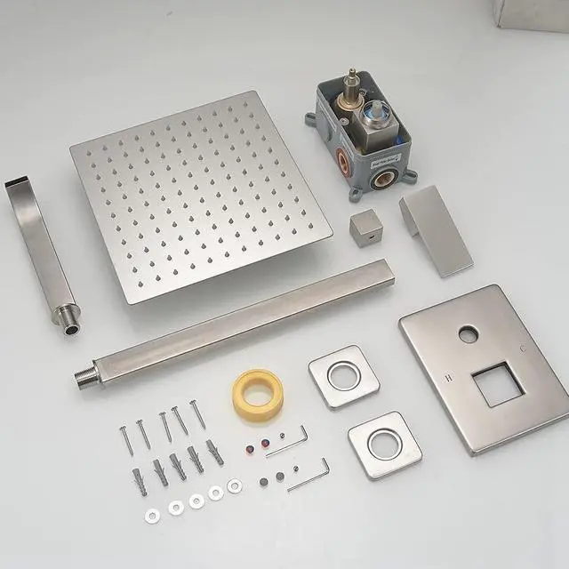 Alt view image 6 of 6 - Brushed Nickel Shower Faucet Set with Tub Spout Bathroom Luxury Rain Mixer Shower Head System Wall Mounted Shower Faucet Complete, Single Handle Tub and Shower Trim Kit with Rough-in Valve