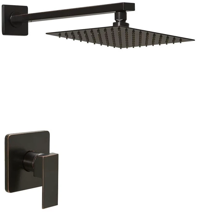 Main image of Oil Rubbed Bronze Shower Faucet Set, Single Function Shower Trim Kit with Rough-in Valve, Square Rain Shower Head System Included Extra Long Shower Arm for Bathroom