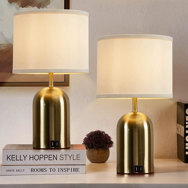 Main image of Touch Control Table Lamps Set of 2, Gold Bedside Lamps for Bedroom 18" Modern Dimmable Desk Lamp for Nightstand Living Room Office, with 2 USB Charging Ports, Bulbs Included