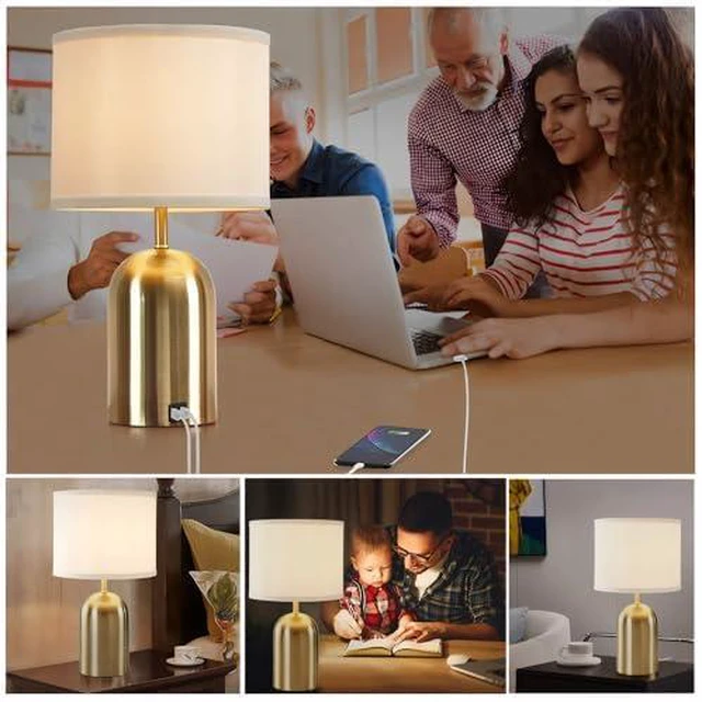 Alt view image 6 of 7 - Touch Control Table Lamp, Gold Bedside Table Lamps for Bedroom 18" Modern Dimmable Desk Lamp for Nightstand Living Room Office, with 2 USB Charging Ports, Bulbs Included
