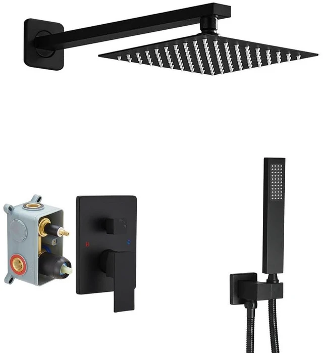 Main image of Matte Black Shower System Bathroom Luxury Rain Mixer Shower Combo Set Wall Mounted Rainfall Shower Head System Shower Faucet Rough-in Valve Body and Trim Kit