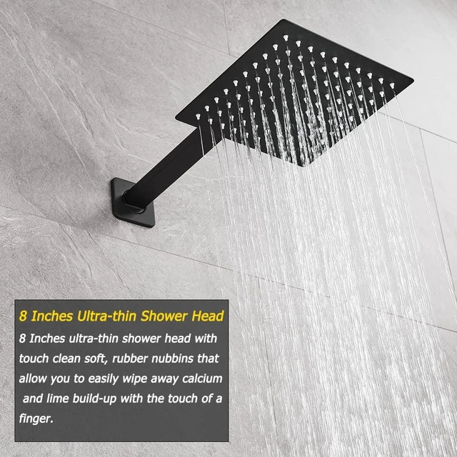 Alt view image 3 of 7 - Matte Black Shower System Bathroom Luxury Rain Mixer Shower Combo Set Wall Mounted Rainfall Shower Head System Shower Faucet Rough-in Valve Body and Trim Kit