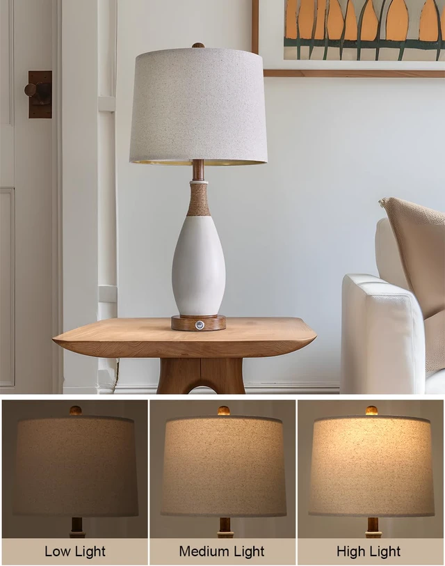 Alt view image 2 of 5 - 24.5 3-Way Dimmable Touch Control Bedside Table Lamp Set of 2 with USB and Type-C Charging Ports Modern Farmhouse Nightstand Lamp for Bedroom Living Room (Bulb Included)