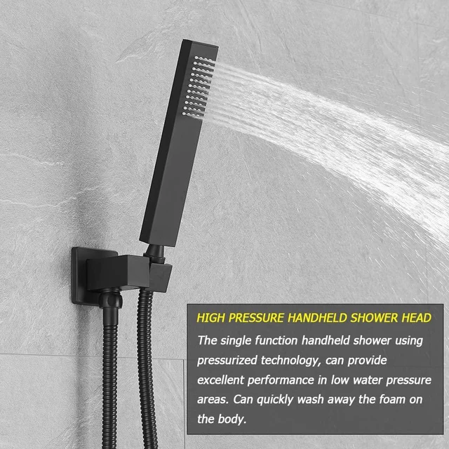 Alt view image 5 of 7 - Matte Black Shower System Bathroom Luxury Rain Mixer Shower Combo Set Wall Mounted Rainfall Shower Head System Shower Faucet Rough-in Valve Body and Trim Kit