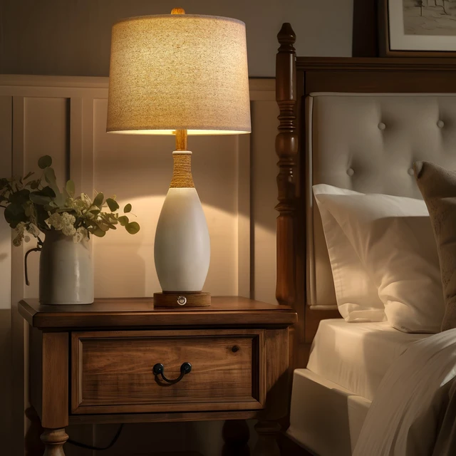 Alt view image 4 of 5 - 24.5 3-Way Dimmable Touch Control Bedside Table Lamp Set of 2 with USB and Type-C Charging Ports Modern Farmhouse Nightstand Lamp for Bedroom Living Room (Bulb Included)