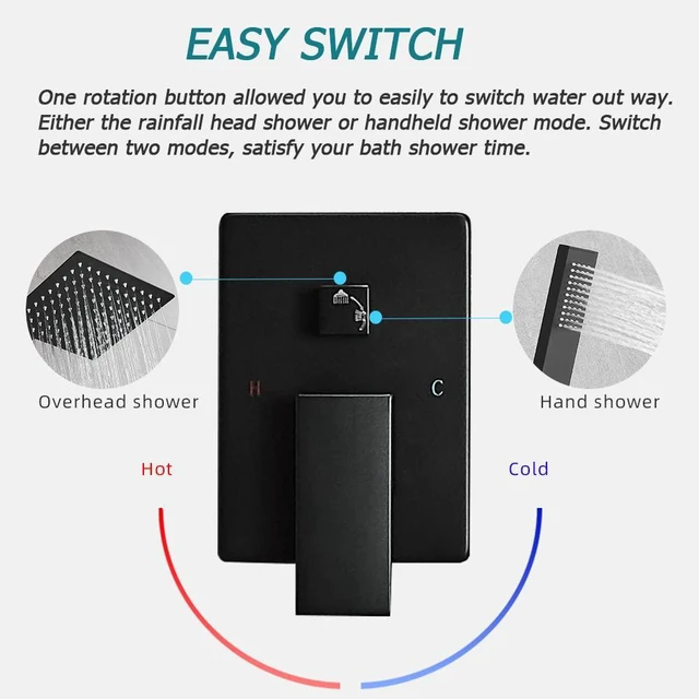 Alt view image 4 of 7 - Matte Black Shower System Bathroom Luxury Rain Mixer Shower Combo Set Wall Mounted Rainfall Shower Head System Shower Faucet Rough-in Valve Body and Trim Kit
