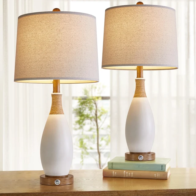 Alt view image 3 of 5 - 24.5 3-Way Dimmable Touch Control Bedside Table Lamp Set of 2 with USB and Type-C Charging Ports Modern Farmhouse Nightstand Lamp for Bedroom Living Room (Bulb Included)