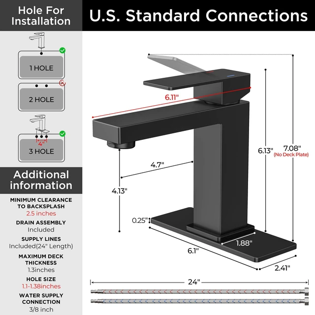 Alt view image 3 of 7 - Bathroom Faucet 1 Hole, Single Handle Black Bathroom Sink Faucets For 1 or 3 Hole 4 Inch Centerset Sink, with Pop-up Drain, NSF61 Certificate, Single Handle Faucet for Sink Vanity RV Restroom