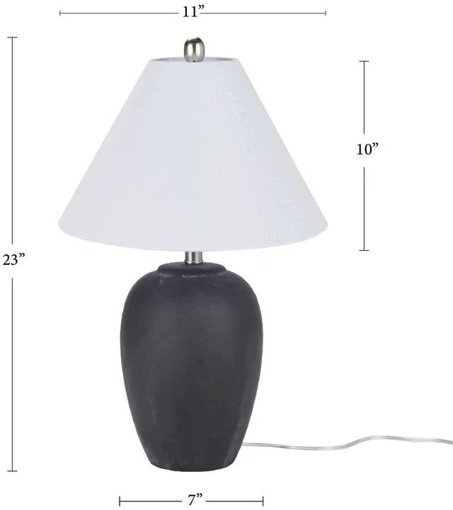 Alt view image 4 of 6 - Home 23" Black Vintage Distressed Ceramic Pot Table Lamp for Bedroom, Living Room, End Table, with White Conical Empire Shade