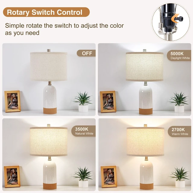 Alt view image 4 of 6 - Table Lamps Set of 2, Bedside Table Lamp for Bedroom Living Room 21.5" Modern 3-Way Ceramic Desk Lamp for Nightstand, Kids Room, Dorm, Reading, Home Office, Bulbs Included