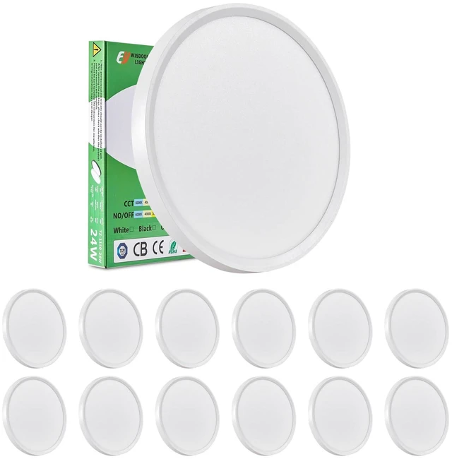 Main image of 12Inch 12PK White LED Flush Mount Ceiling Light, 24W, 2520LM, 3CCT 3000K/4000K/6000K CCT Selectable, White Close to Ceiling Round Flat Panel Light, Super Slim LED Ceiling Light for Bedroom