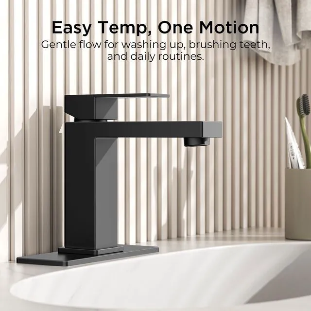 Alt view image 5 of 7 - Bathroom Faucet 1 Hole, Single Handle Black Bathroom Sink Faucets For 1 or 3 Hole 4 Inch Centerset Sink, with Pop-up Drain, NSF61 Certificate, Single Handle Faucet for Sink Vanity RV Restroom