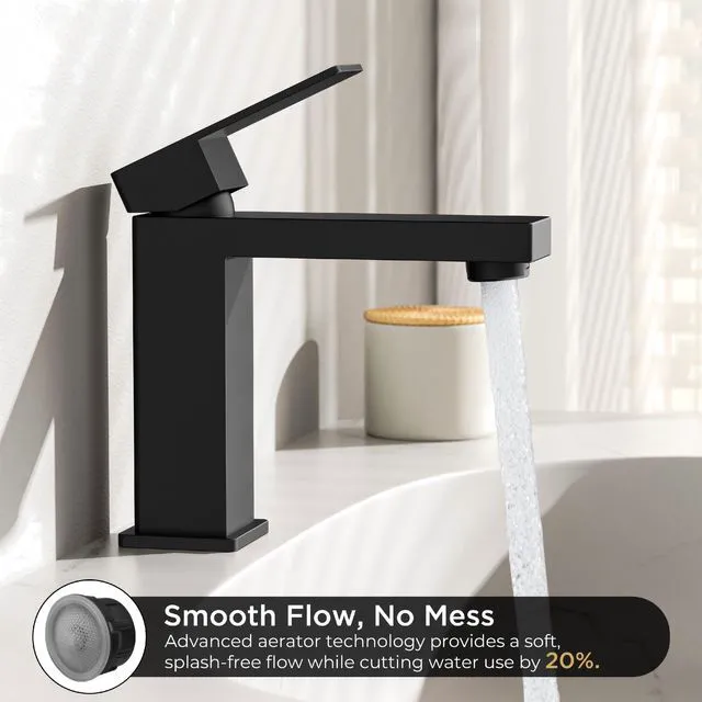 Alt view image 6 of 7 - Bathroom Faucet 1 Hole, Single Handle Black Bathroom Sink Faucets For 1 or 3 Hole 4 Inch Centerset Sink, with Pop-up Drain, NSF61 Certificate, Single Handle Faucet for Sink Vanity RV Restroom