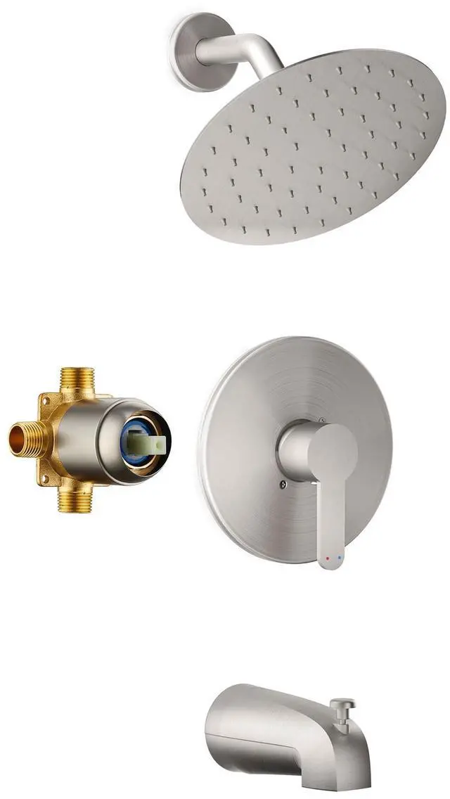 Main image of Tub Shower Faucet Set, 8" Rain Shower Head & Spout, Brushed Nickel All-Metal Rainfall Showerhead and Bathtub Spout, Single-Handle Tub Shower-Trim Kit Included Valve, for Bathroom