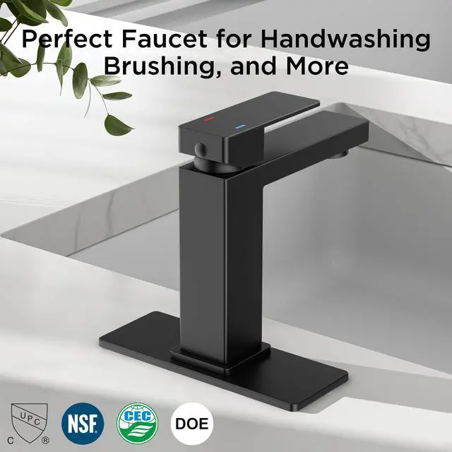Alt view image 7 of 7 - Bathroom Faucet 1 Hole, Single Handle Black Bathroom Sink Faucets For 1 or 3 Hole 4 Inch Centerset Sink, with Pop-up Drain, NSF61 Certificate, Single Handle Faucet for Sink Vanity RV Restroom