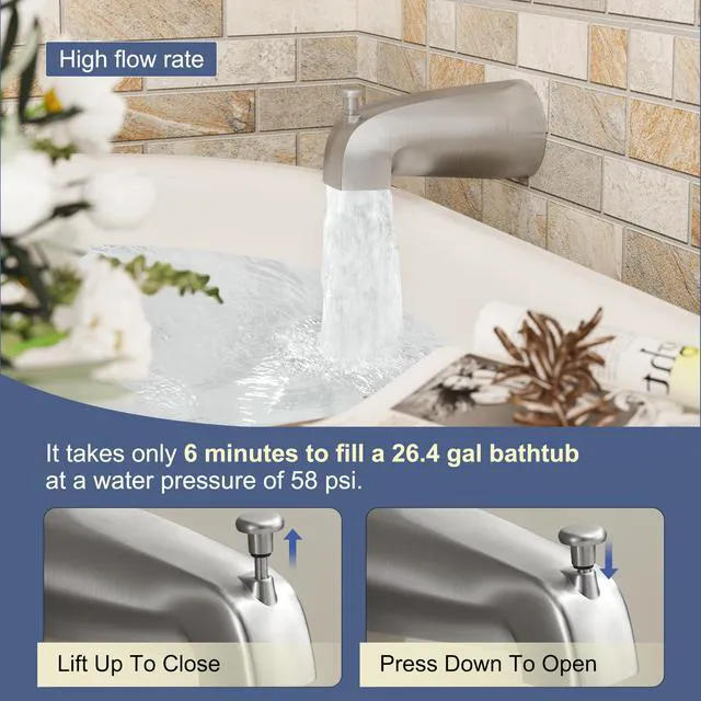 Alt view image 5 of 7 - Tub Shower Faucet Set, 8" Rain Shower Head & Spout, Brushed Nickel All-Metal Rainfall Showerhead and Bathtub Spout, Single-Handle Tub Shower-Trim Kit Included Valve, for Bathroom