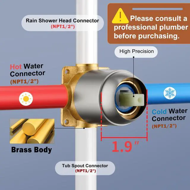 Alt view image 6 of 7 - Tub Shower Faucet Set, 8" Rain Shower Head & Spout, Brushed Nickel All-Metal Rainfall Showerhead and Bathtub Spout, Single-Handle Tub Shower-Trim Kit Included Valve, for Bathroom