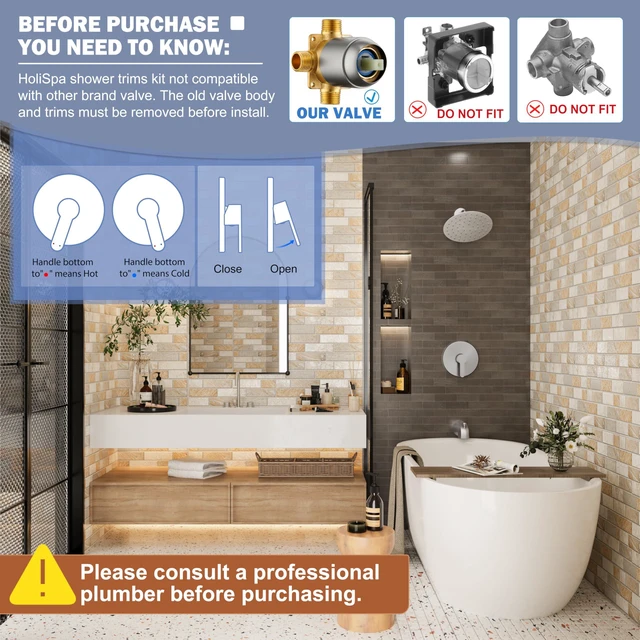Alt view image 2 of 7 - Tub Shower Faucet Set, 8" Rain Shower Head & Spout, Brushed Nickel All-Metal Rainfall Showerhead and Bathtub Spout, Single-Handle Tub Shower-Trim Kit Included Valve, for Bathroom