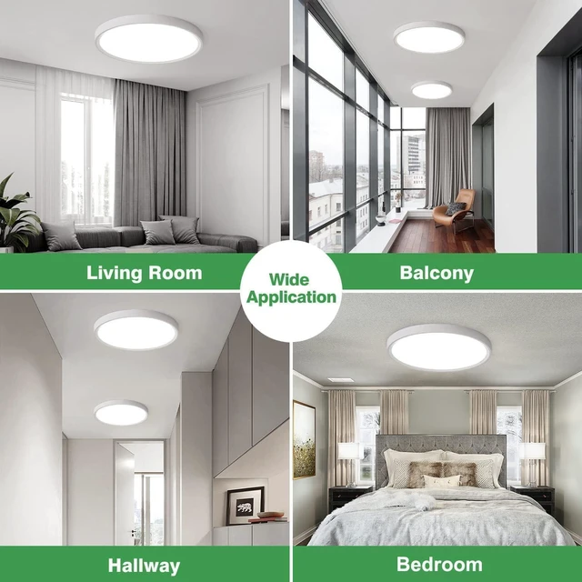 Alt view image 6 of 7 - 12Inch 12PK White LED Flush Mount Ceiling Light, 24W, 2520LM, 3CCT 3000K/4000K/6000K CCT Selectable, White Close to Ceiling Round Flat Panel Light, Super Slim LED Ceiling Light for Bedroom