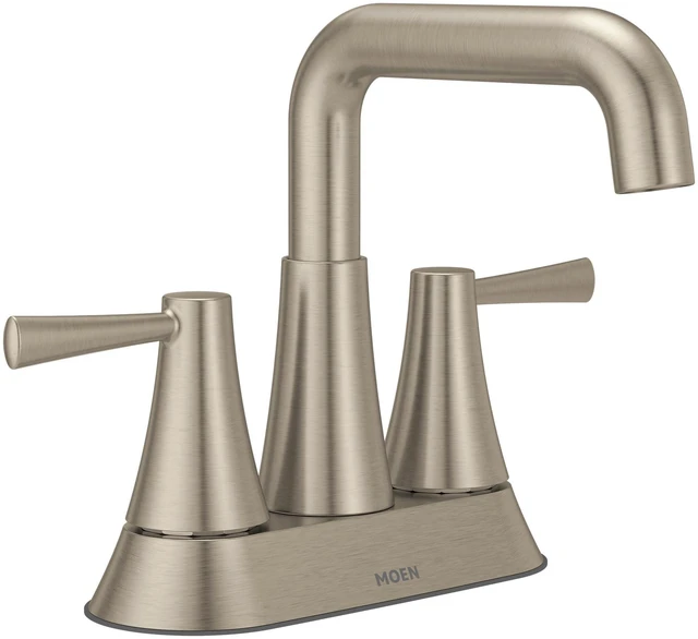 Main image of Ronan Spot Resist Brushed Nickel Two-Handle 4 in. Centerset Modern Double Bend Bathroom Faucet with Push-Down Drain, 84025SRN