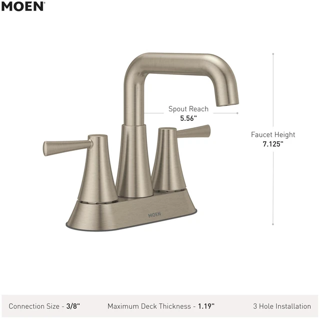 Alt view image 3 of 7 - Ronan Spot Resist Brushed Nickel Two-Handle 4 in. Centerset Modern Double Bend Bathroom Faucet with Push-Down Drain, 84025SRN
