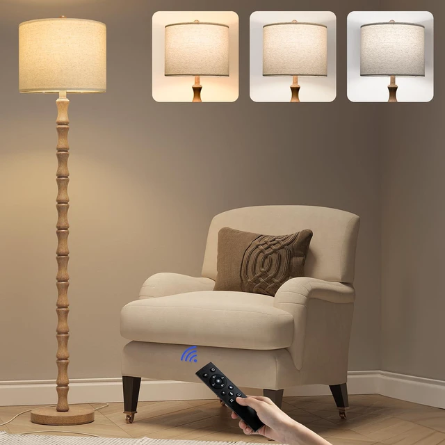 Main image of 62" Rustic Farmhouse Floor Lamp with Remote & Dimmable 9W Bulb, 3 Color Temperatures Resin Standing Lamp, Retro Corner Tall Lamp for Living Room, Bedroom, Nursery, Office, Reading Nock